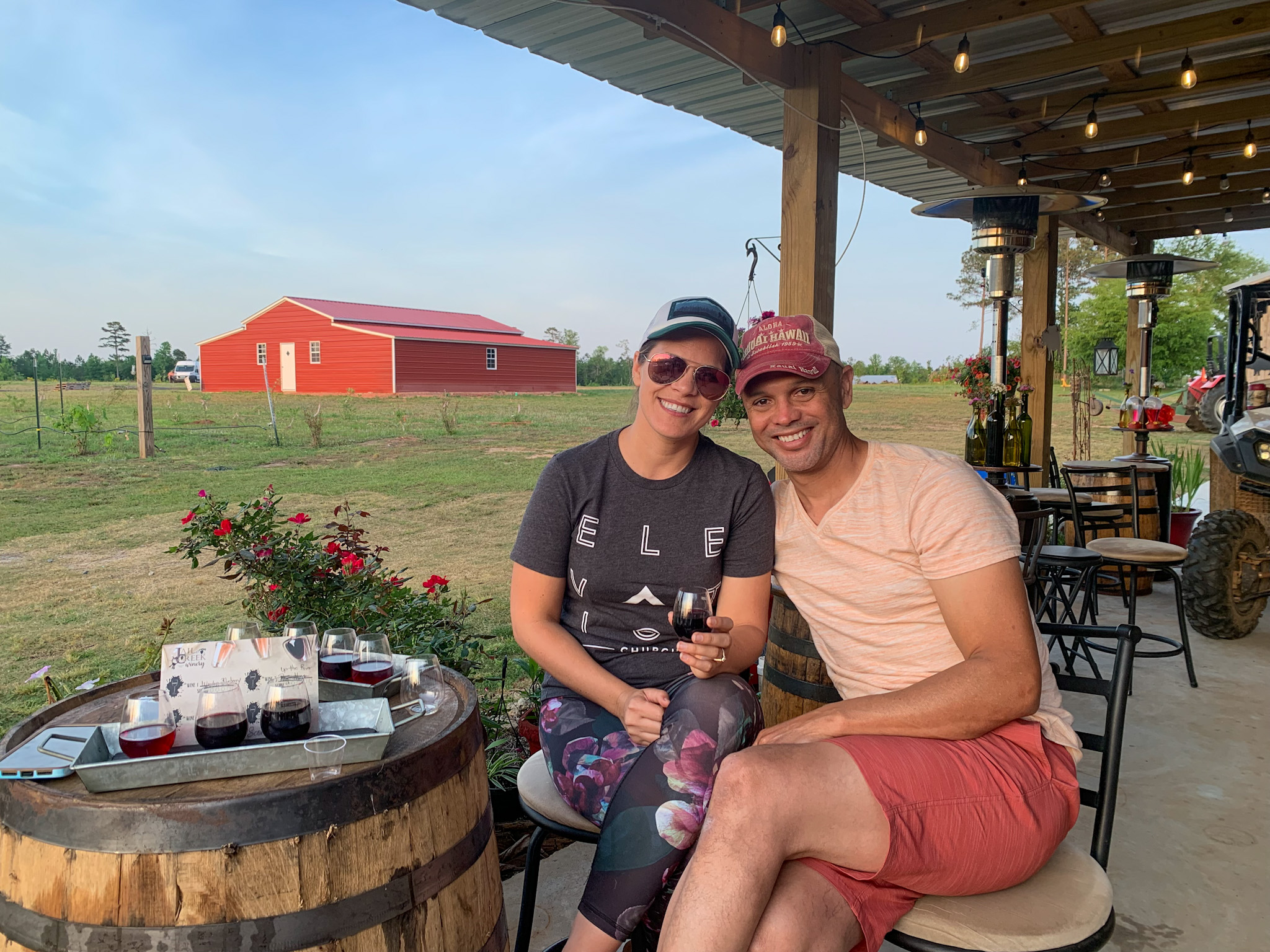 Krystal and Erick enjoying some wine at a harvest host location